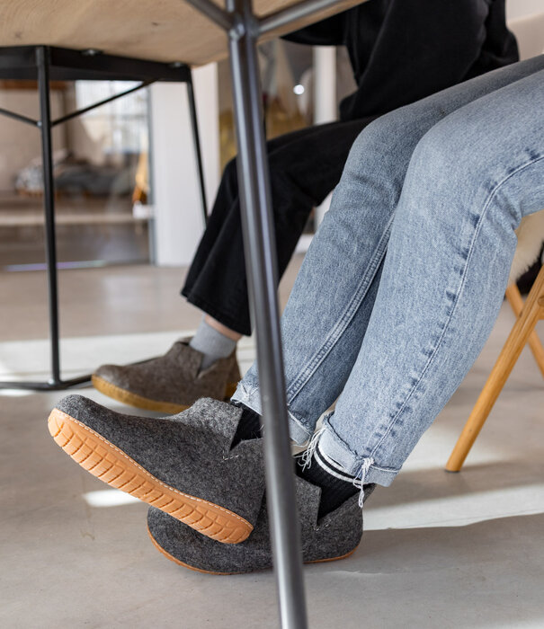 esgii Vilten Hoge Heren Pantoffel Jado - Donkergrijs - Maat 42 t/m 46 - Harde Zool