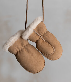 Schapenvacht baby & kinder wantjes - Camel