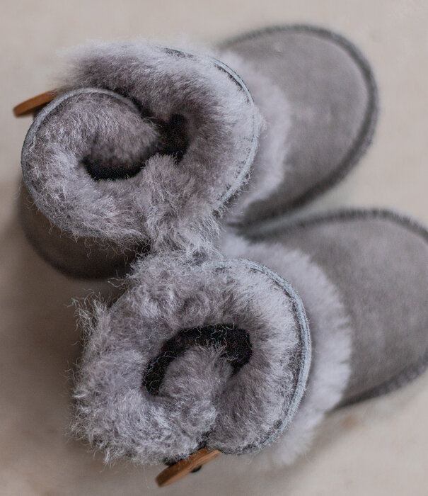 Van Buren sinds 1861 Schapenvacht babyslofjes -  Davin - Grijs - 3 maten