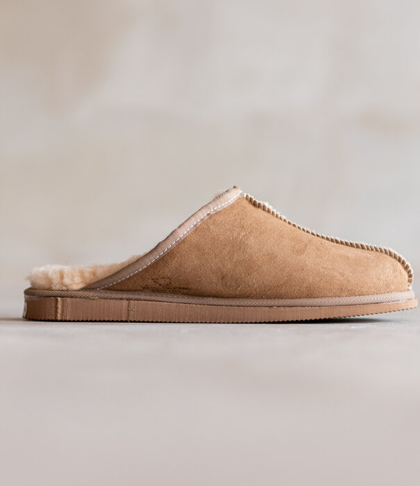 Van Buren sinds 1861 Lamsvacht Heren Slipper Instap Pantoffel Camel