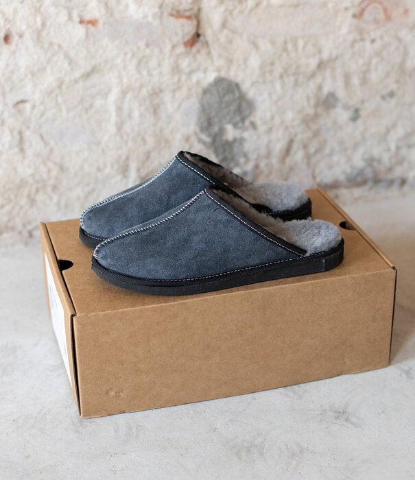 Van Buren sinds 1861 Lamsvacht Heren Slipper Instap Pantoffel Grijs