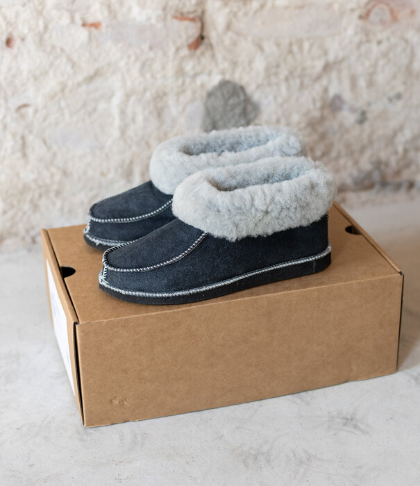 Van Buren sinds 1861 Klassieke Lamsvacht Dames Pantoffel Grijs | Maat 36 t/m 46 | Rubberen Zool