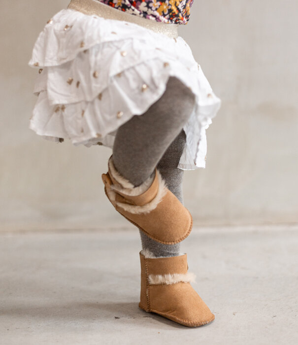 Van Buren sinds 1861 Schapenvacht babyslofjes -  Davin - Camel - 3 maten