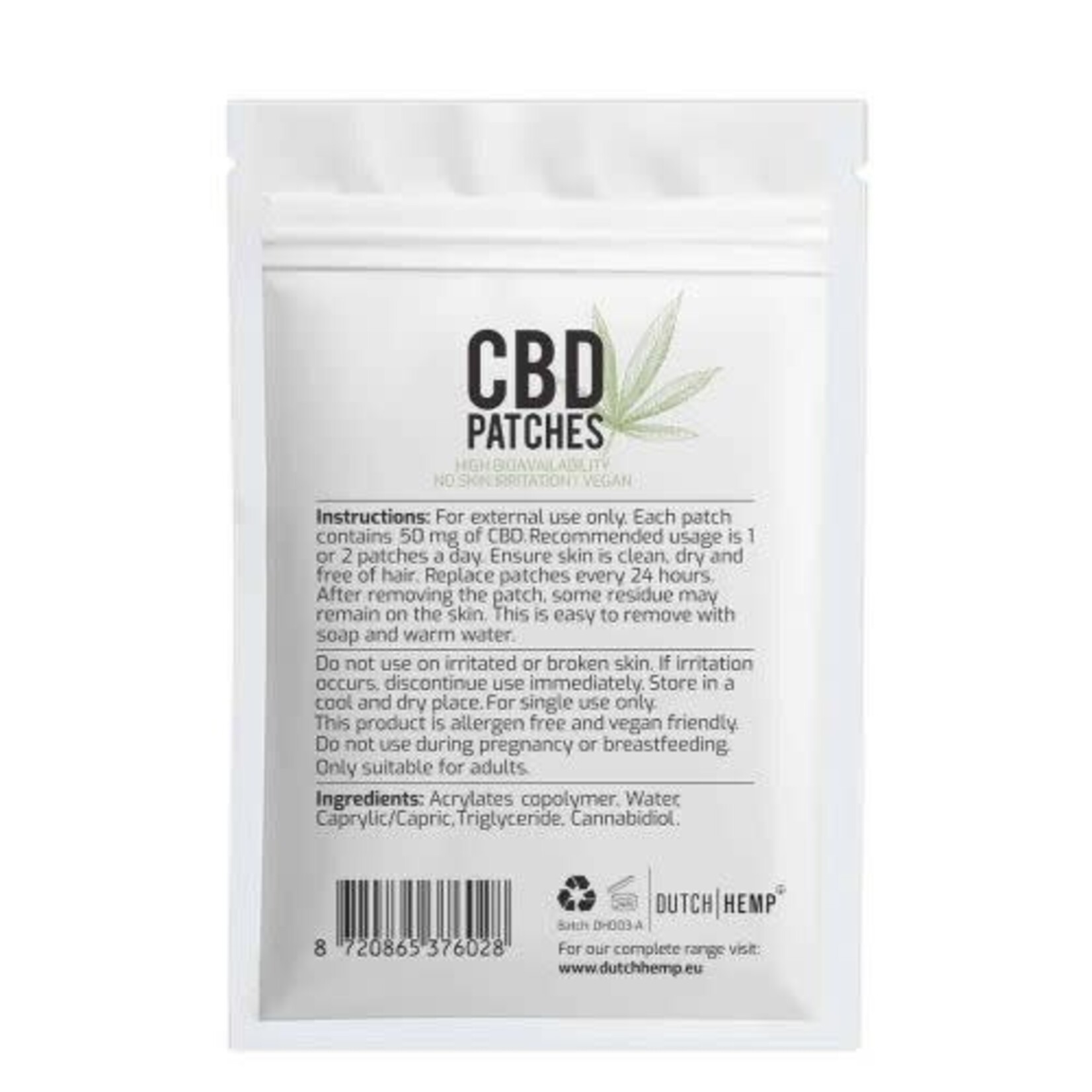 DUTCH HEMP CBD-transdermale pleisters met 50 mg – voor geleidelijke afgifte | DUTCH HEMP