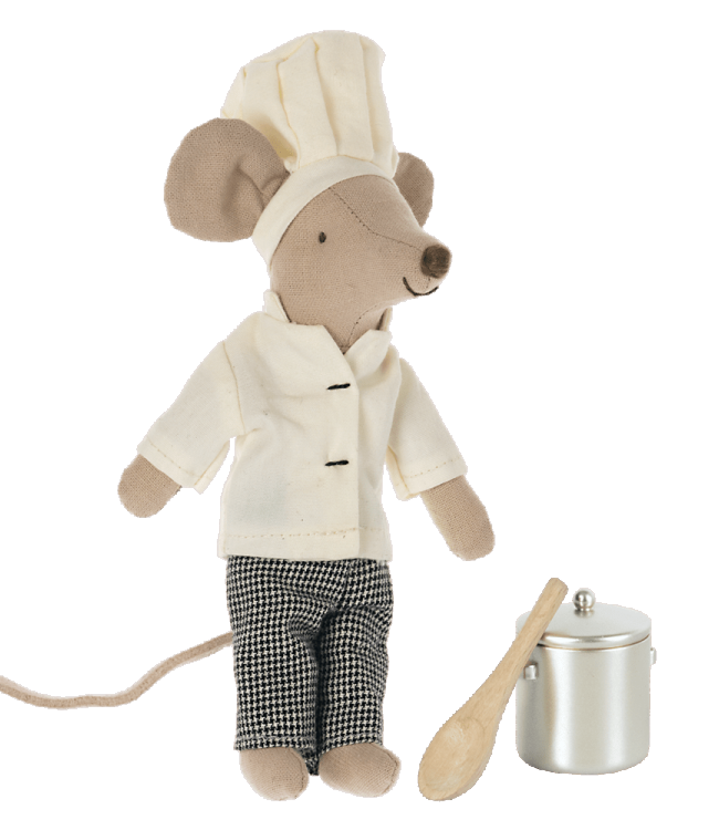 Maileg chef mouse with soup pot & spoon