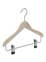 Cintre blouse / chemise (plat) bois hêtre brut avec encoches et pinces antidérapantes