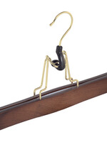 Clip pantalon bois hêtre teinté noyer avec crochet doré et feutre intérieur