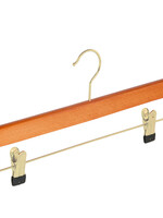 Cintre jupe / pantalon bois hêtre teinté cerisier avec crochet doré et pinces antidérapantes