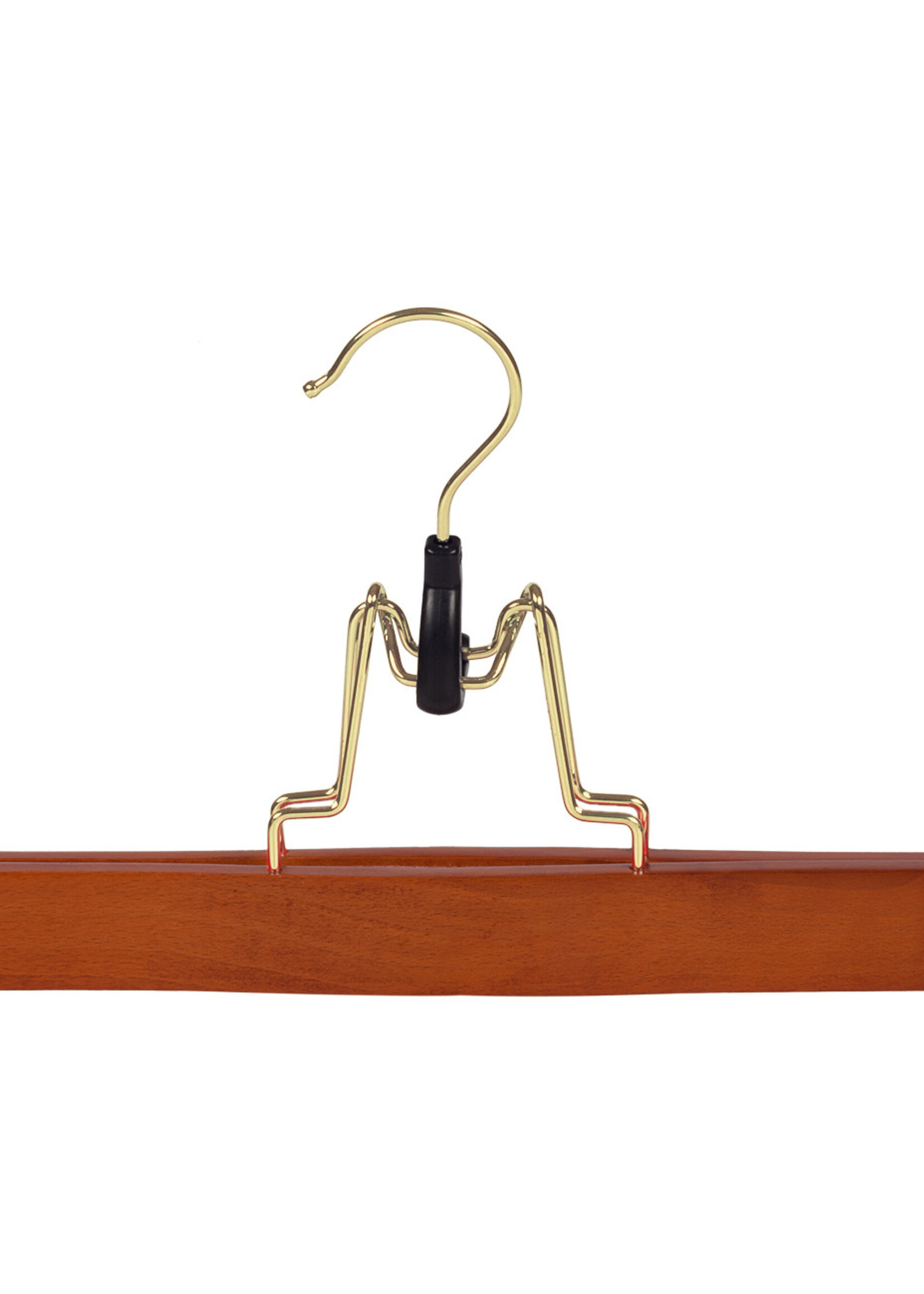 Clip pantalon bois hêtre teinté cerisier avec crochet doré et feutre intérieur
