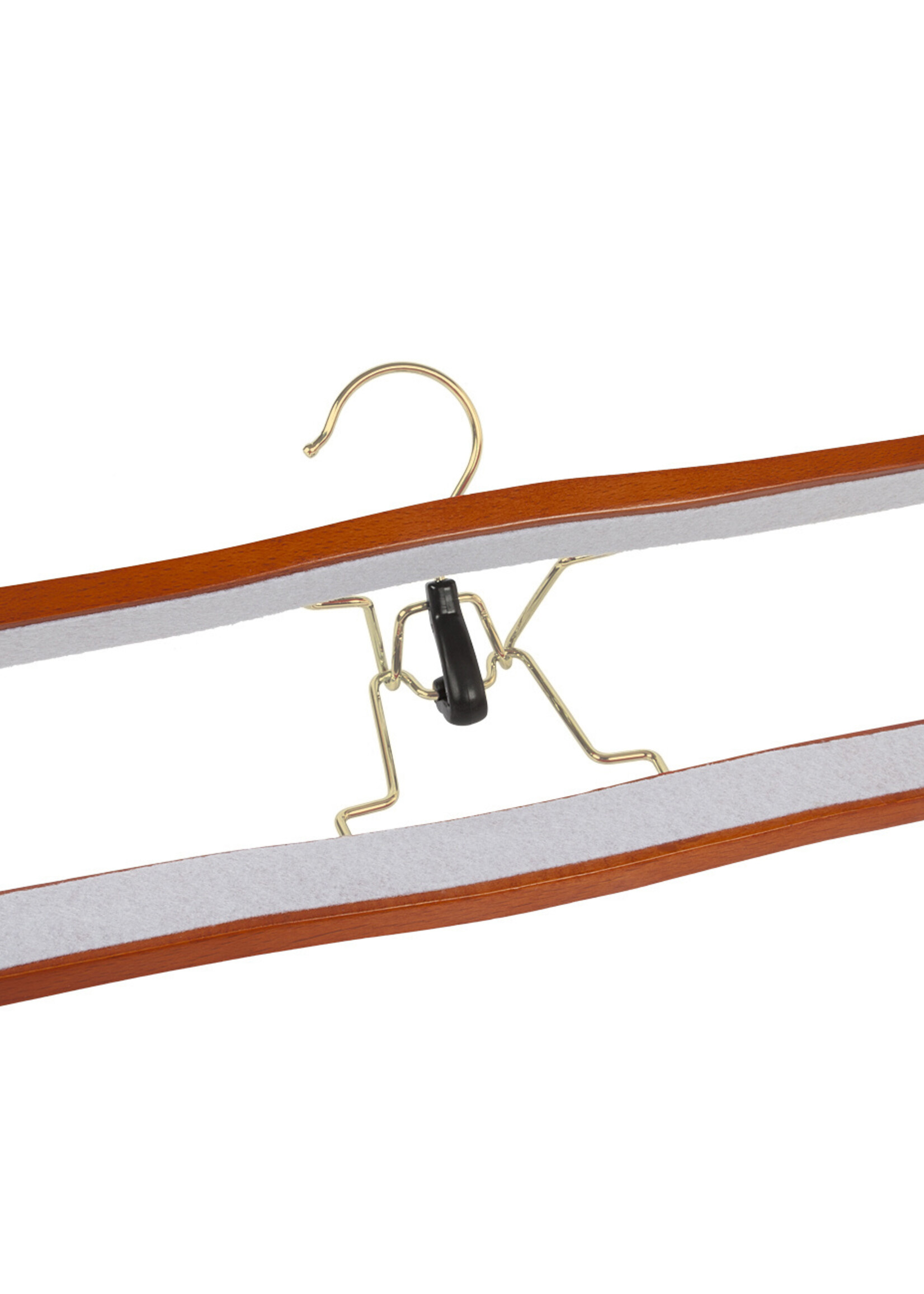 Clip pantalon bois hêtre teinté cerisier avec crochet doré et feutre intérieur