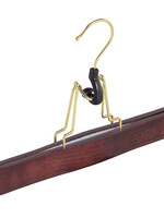 Clip pantalon bois hêtre teinté acajou avec crochet doré et feutre intérieur