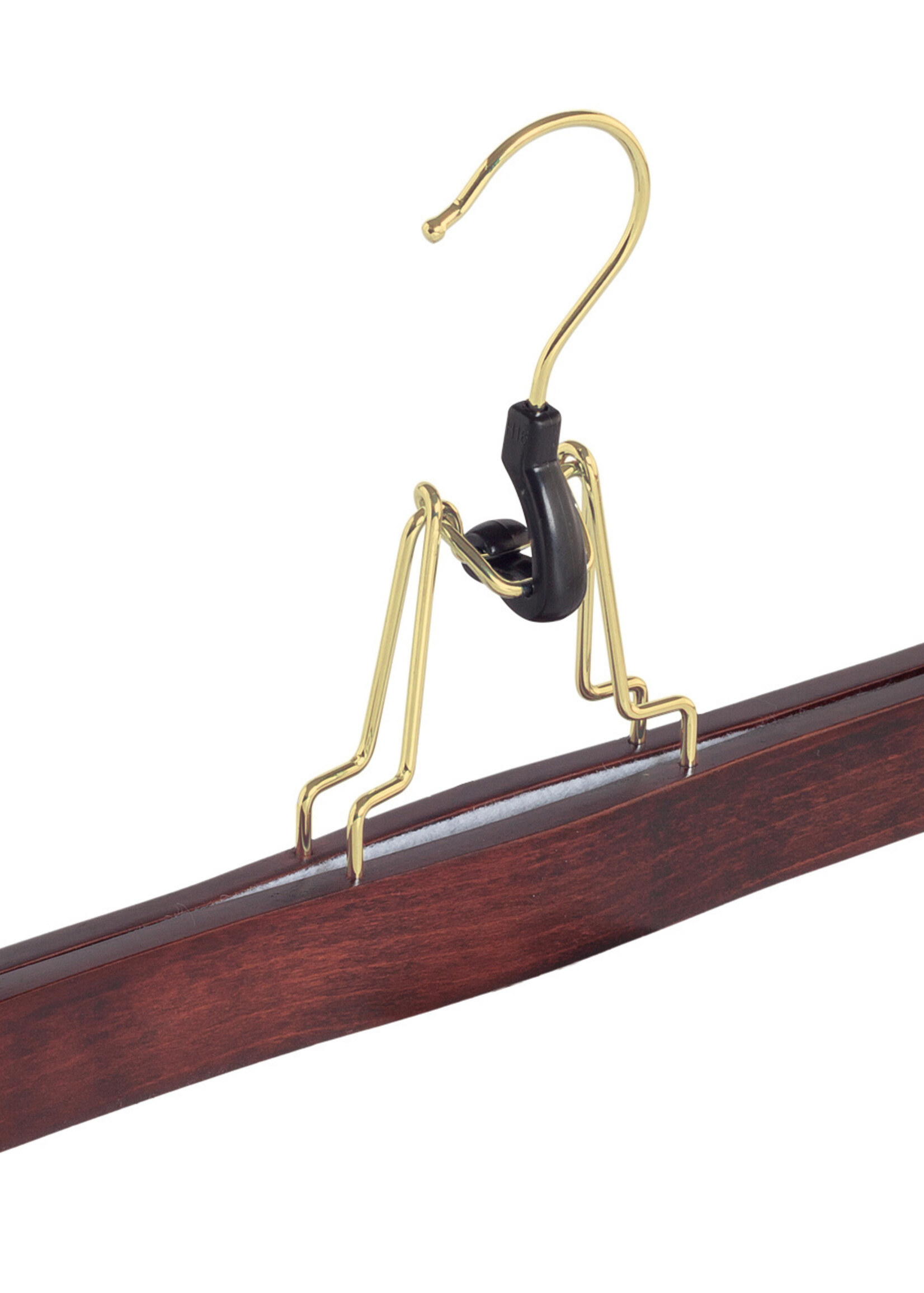 Clip pantalon bois hêtre teinté acajou avec crochet doré et feutre intérieur