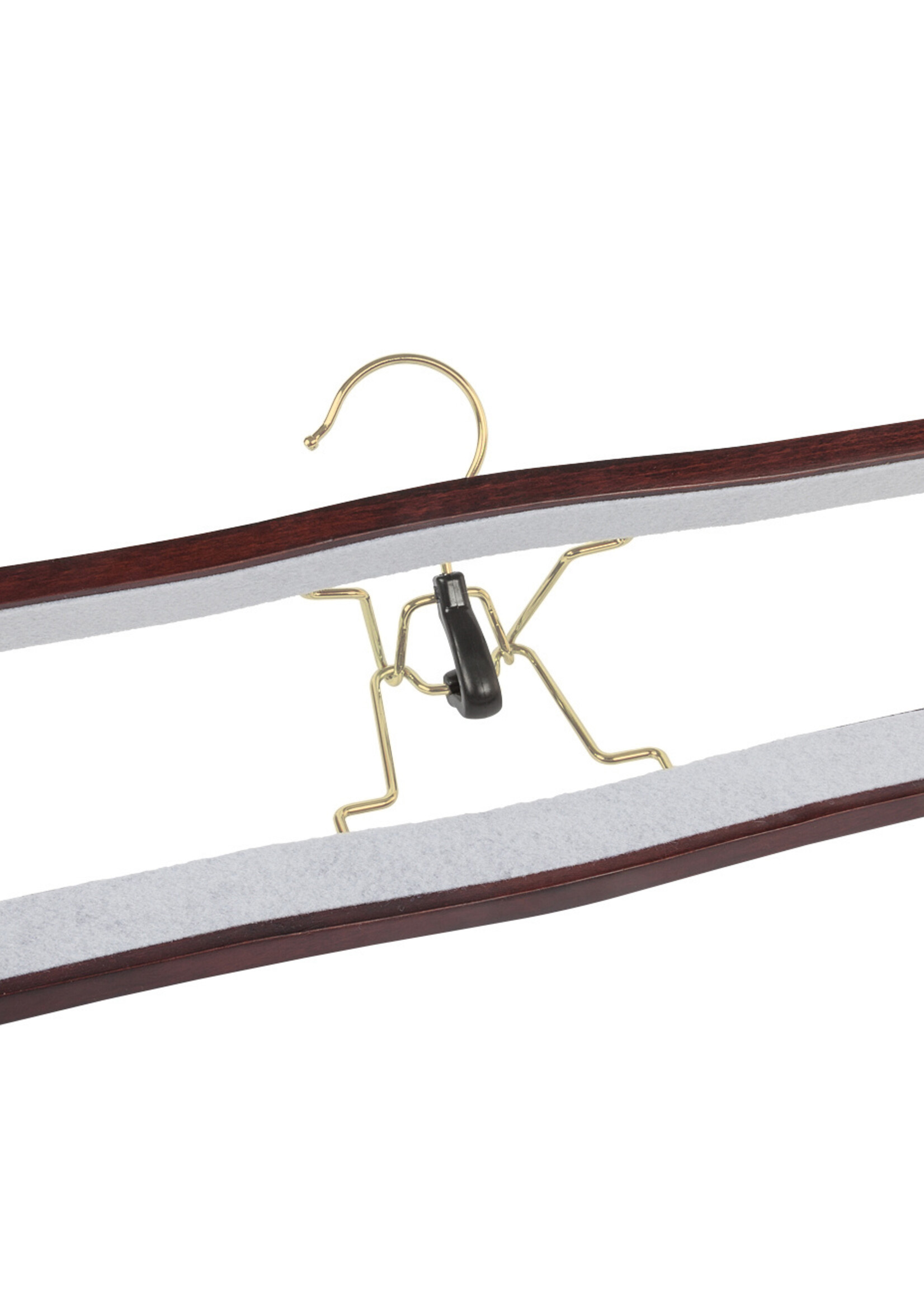 Clip pantalon bois hêtre teinté acajou avec crochet doré et feutre intérieur