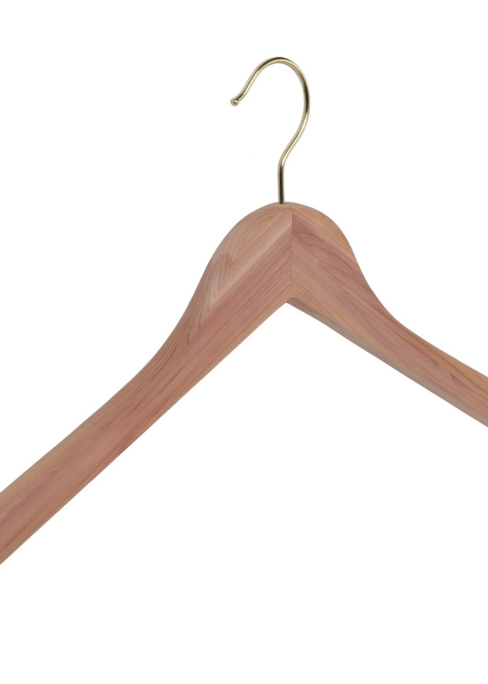 Cintre blouse / chemise (plat) bois cèdre brut avec crochet doré et encoches