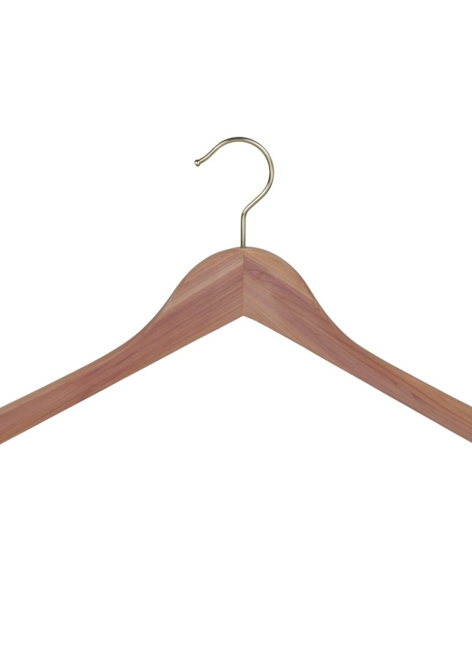 Cintre blouse / chemise (plat) bois cèdre brut avec crochet doré et encoches