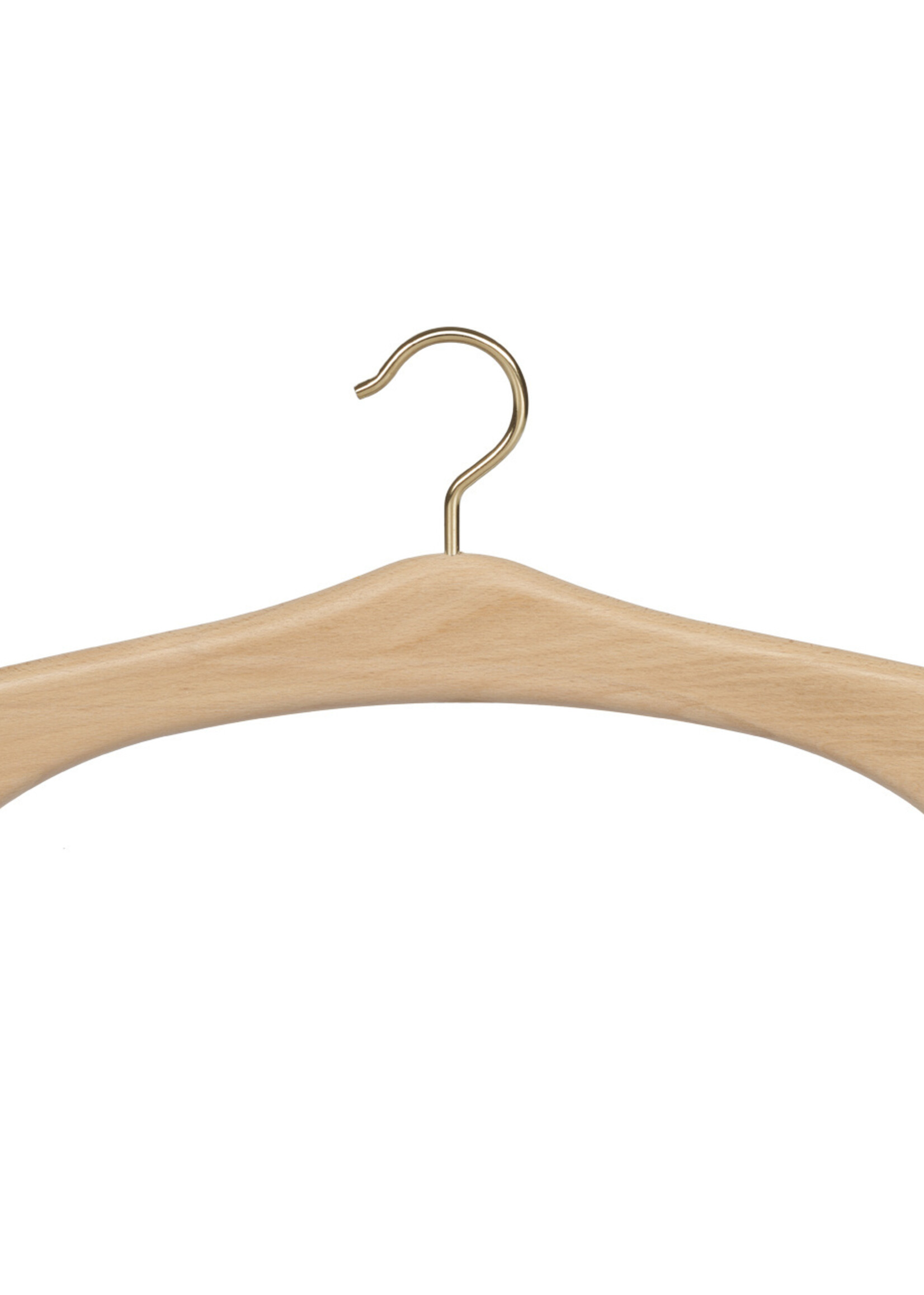 Cintre penderie bois hêtre vernis naturel avec crochet doré