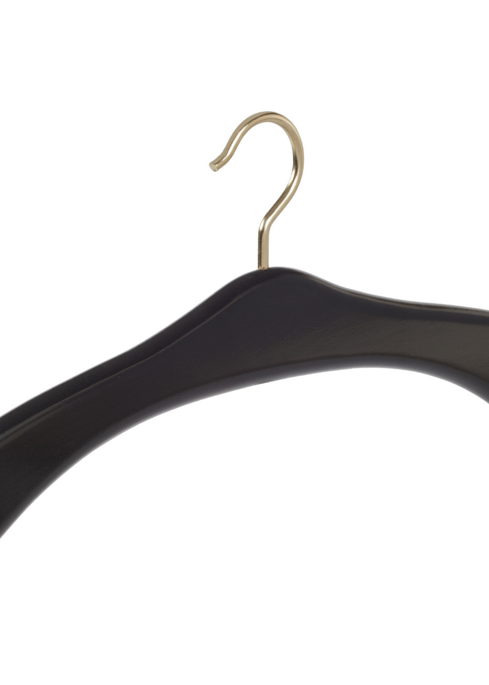 Cintre penderie bois hêtre laqué noir avec crochet doré