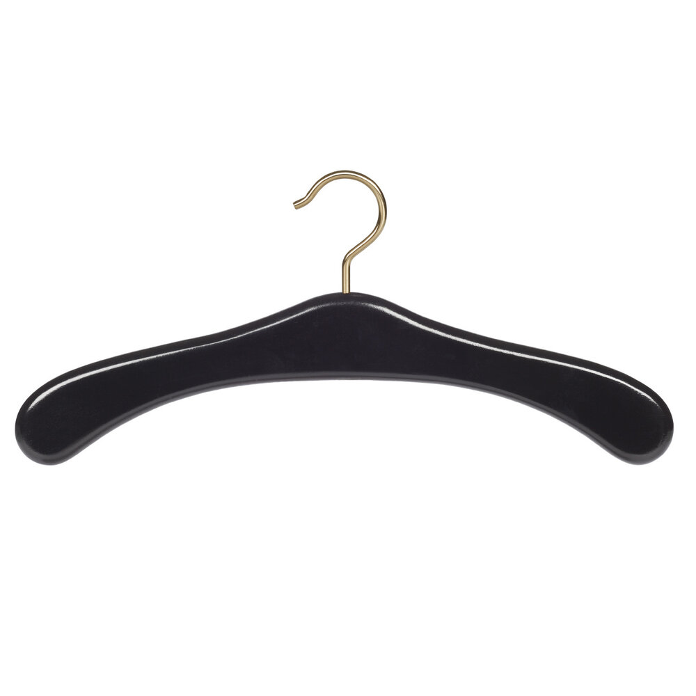 Cintre penderie bois hêtre laqué noir avec crochet doré Cintre penderie bois hêtre laqué noir avec crochet doré