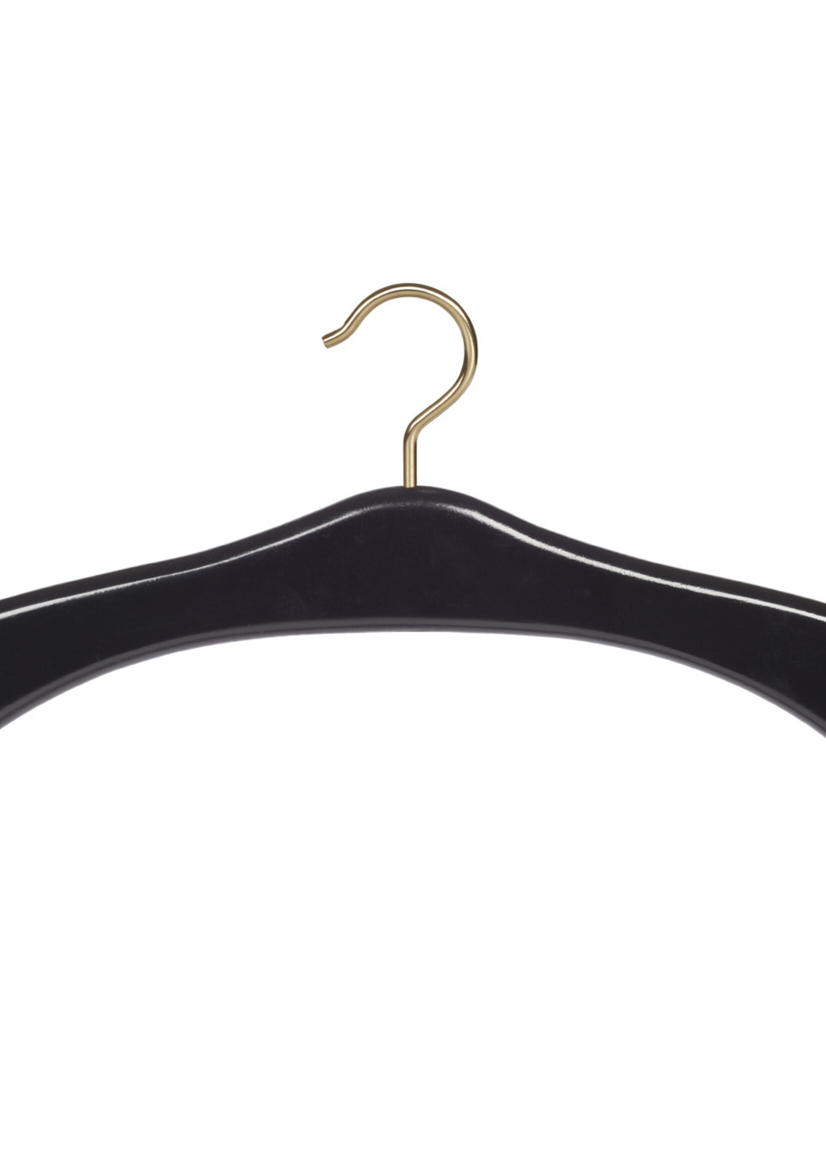 Cintre penderie bois hêtre laqué noir avec crochet doré