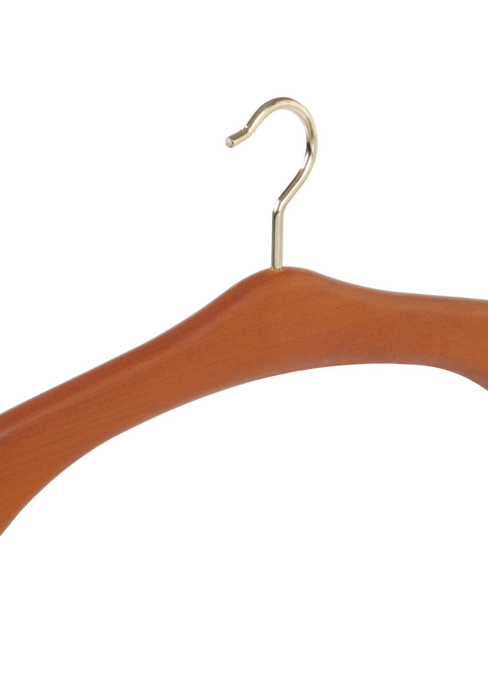 Cintre penderie bois hêtre teinté cerisier avec crochet doré