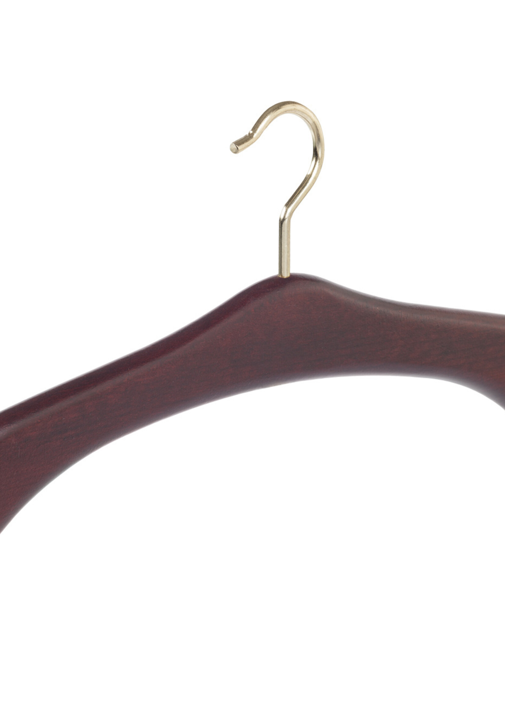 Cintre penderie bois hêtre teinté acajou avec crochet doré