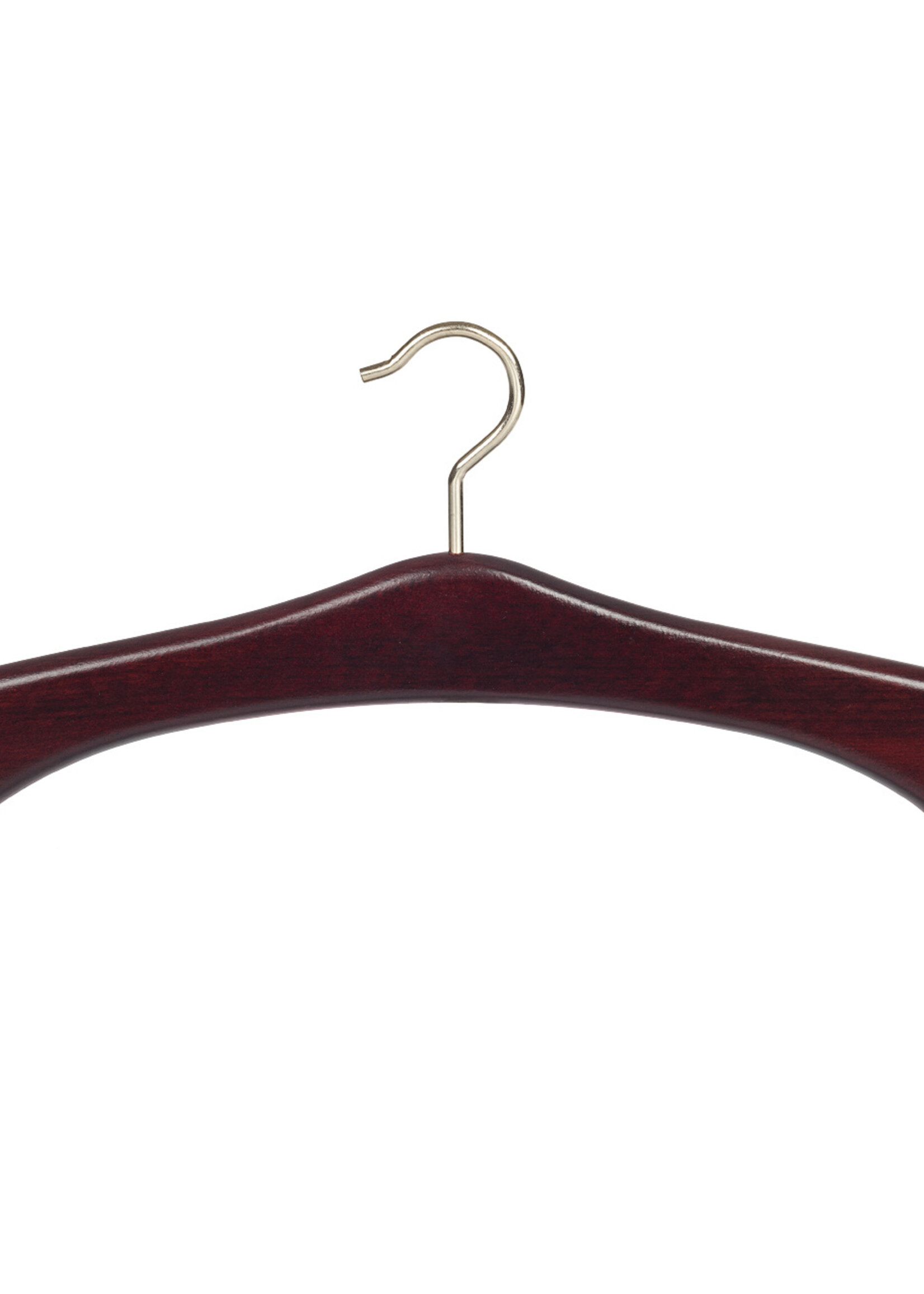 Cintre penderie bois hêtre teinté acajou avec crochet doré