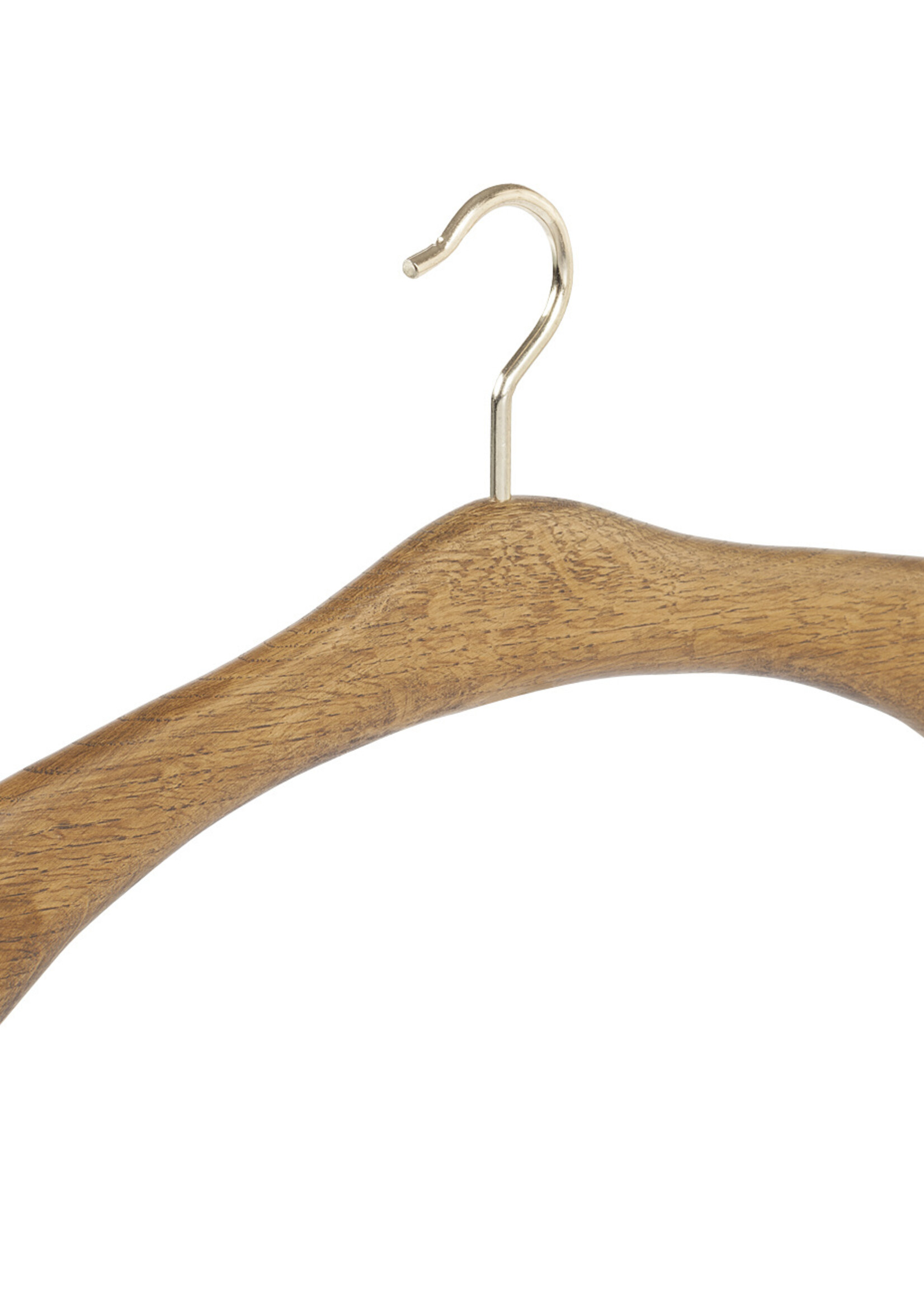 Cintre penderie bois chêne teinté foncé avec crochet doré