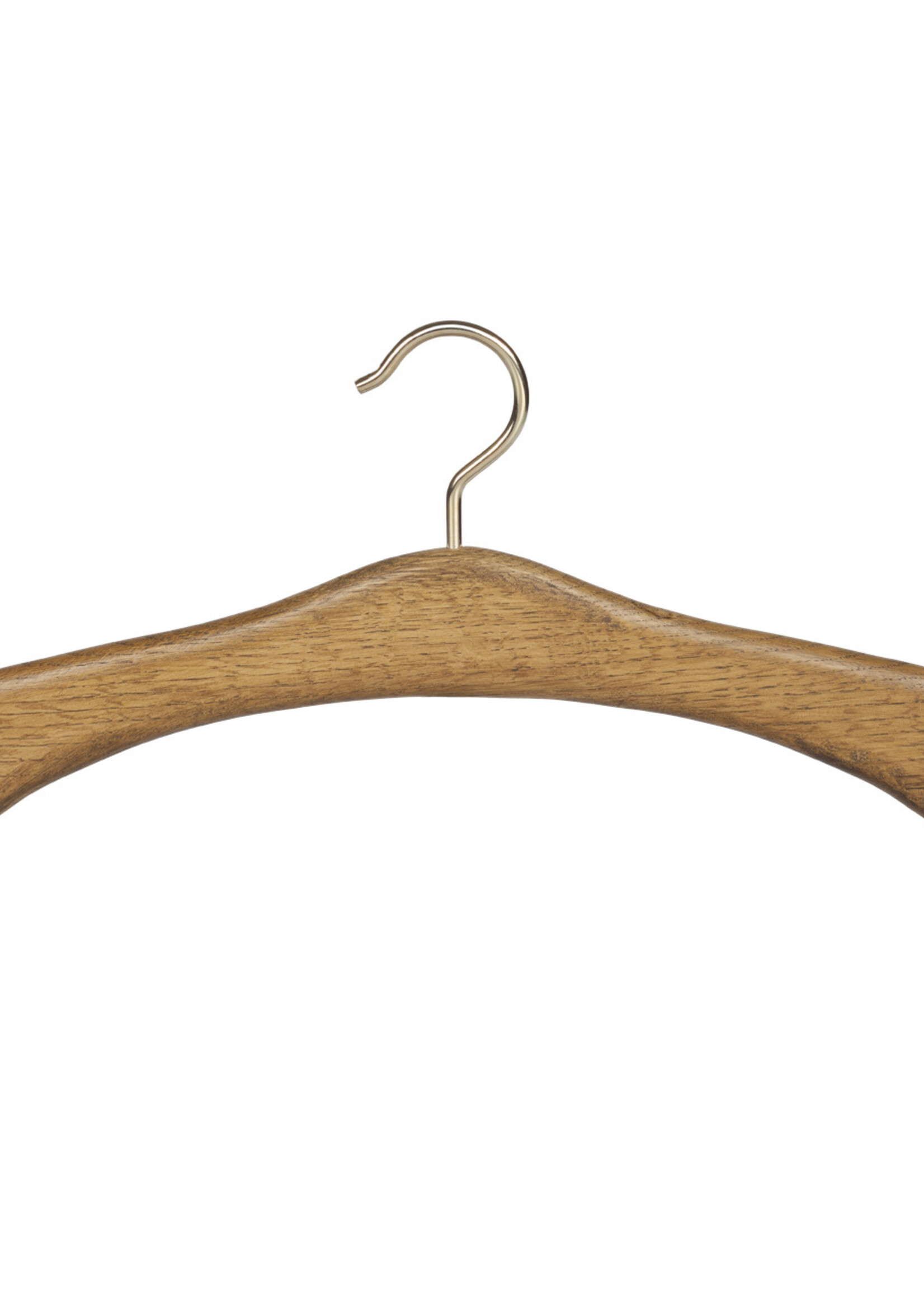 Cintre penderie bois chêne teinté foncé avec crochet doré