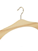 Cintre penderie bois sapin vernis naturel avec crochet doré