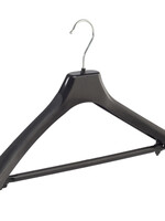 Cintre veste / costume (galbé) plastique noir avec épaules larges et barre antidérapente