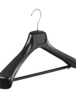 Cintre veste / costume (galbé) plastique noir avec épaules larges et barre