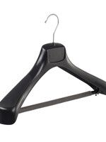 Cintre veste / costume (galbé) plastique noir avec épaules larges et barre antidérapente (mousse 2 mm)