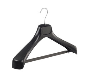 Cintre veste / costume (galbé) plastique noir avec épaules larges et barre antidérapente (mousse 2 mm) Cintre veste / costume (galbé) plastique noir avec épaules larges et barre antidérapente (mousse 2 mm)