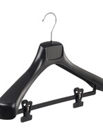 Cintre veste / costume (galbé) plastique noir avec épaules larges et pinces antidérapantes