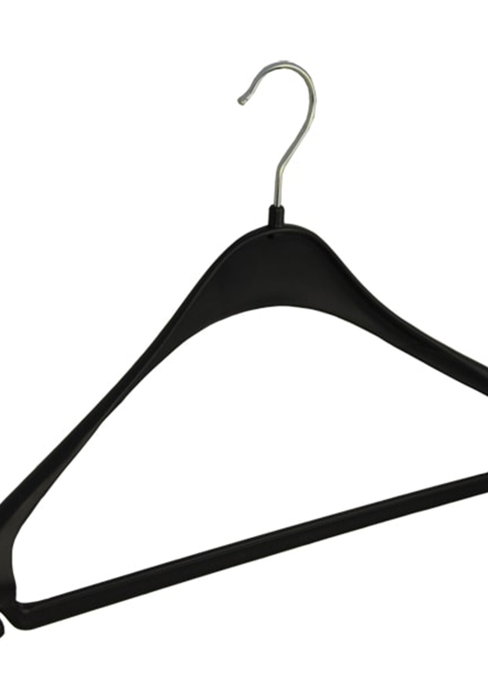 Cintre veste / costume (galbé) plastique noir avec épaules larges et barre