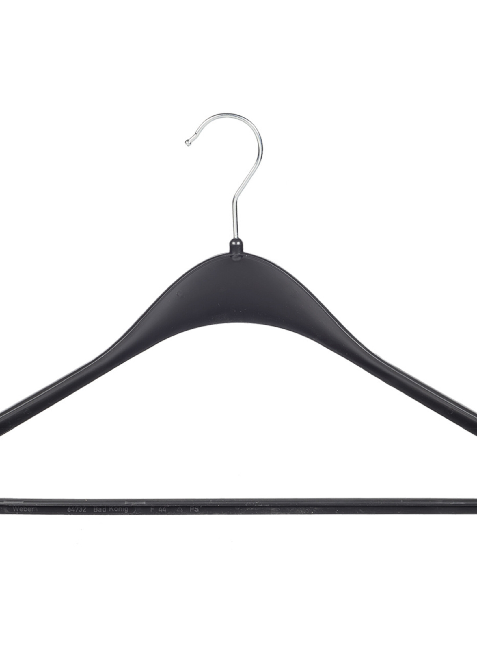 Cintre veste / costume (galbé) plastique noir avec épaules larges et barre