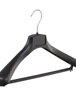 Cintre veste / costume (galbé) plastique noir avec épaules larges et barre