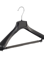 Cintre veste / costume (galbé) plastique noir avec épaules larges et barre antidérapente (mousse 2 mm)