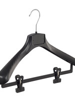 Cintre veste / costume (galbé) plastique noir avec épaules larges et pinces antidérapantes