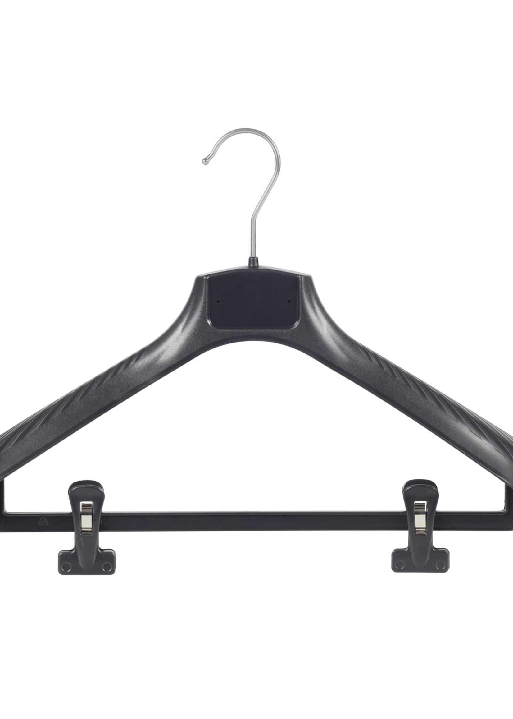 Cintre veste / costume (galbé) plastique noir avec épaules larges et pinces antidérapantes