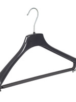 Cintre veste / costume (galbé) plastique noir avec épaules larges et barre