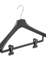 Cintre veste / costume (galbé) plastique noir avec épaules larges et pinces antidérapantes