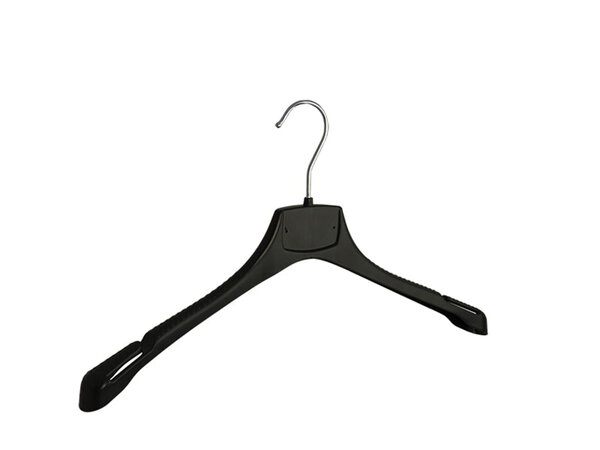 Cintre veste / costume (galbé) plastique noir avec épaules larges et encoches Cintre veste / costume (galbé) plastique noir avec épaules larges et encoches