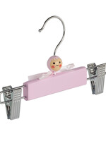 Cintre jupe / pantalon (bébé) bois lotus laqué rose avec pinces antidérapantes