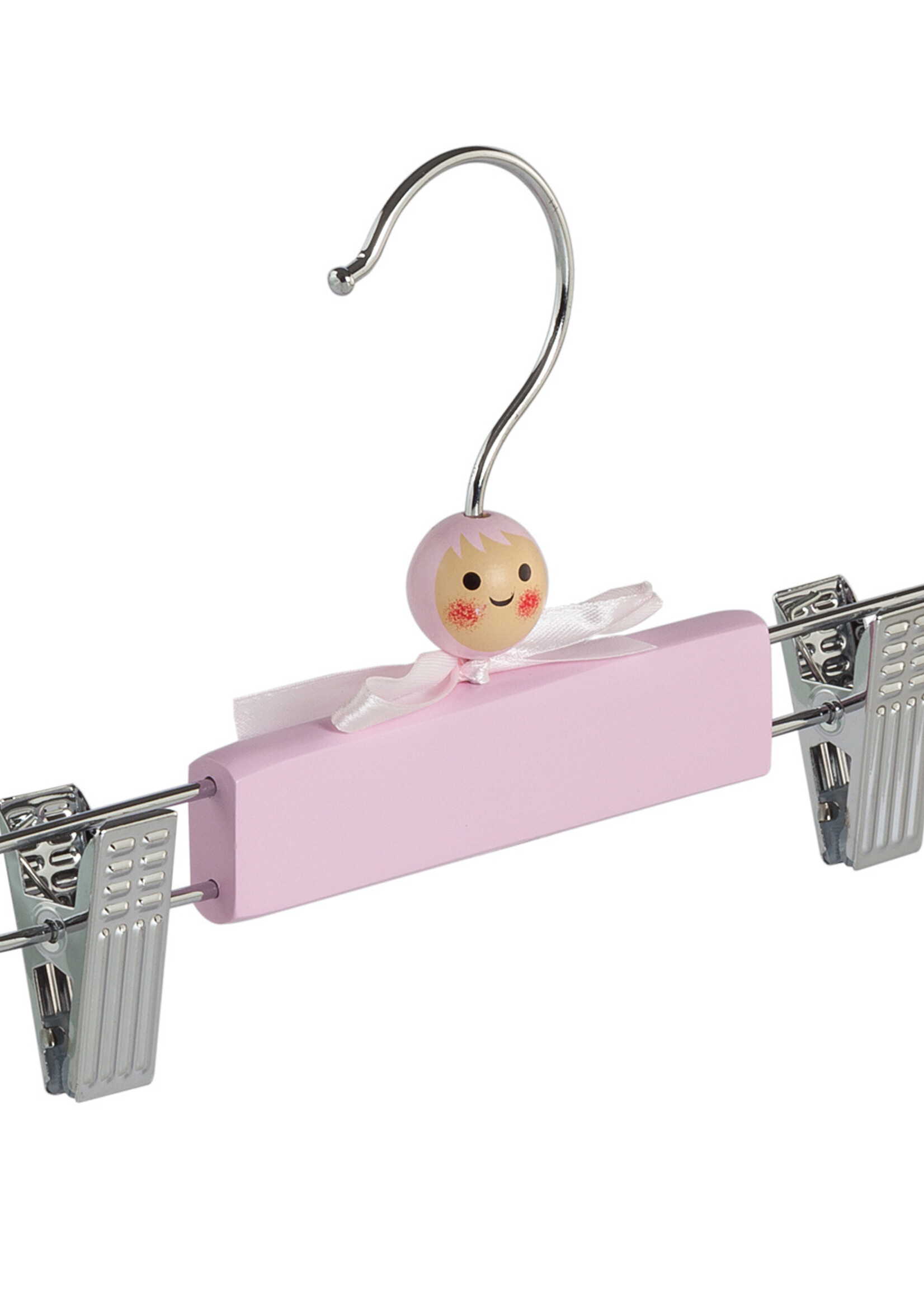 Cintre jupe / pantalon (bébé) bois lotus laqué rose avec pinces antidérapantes