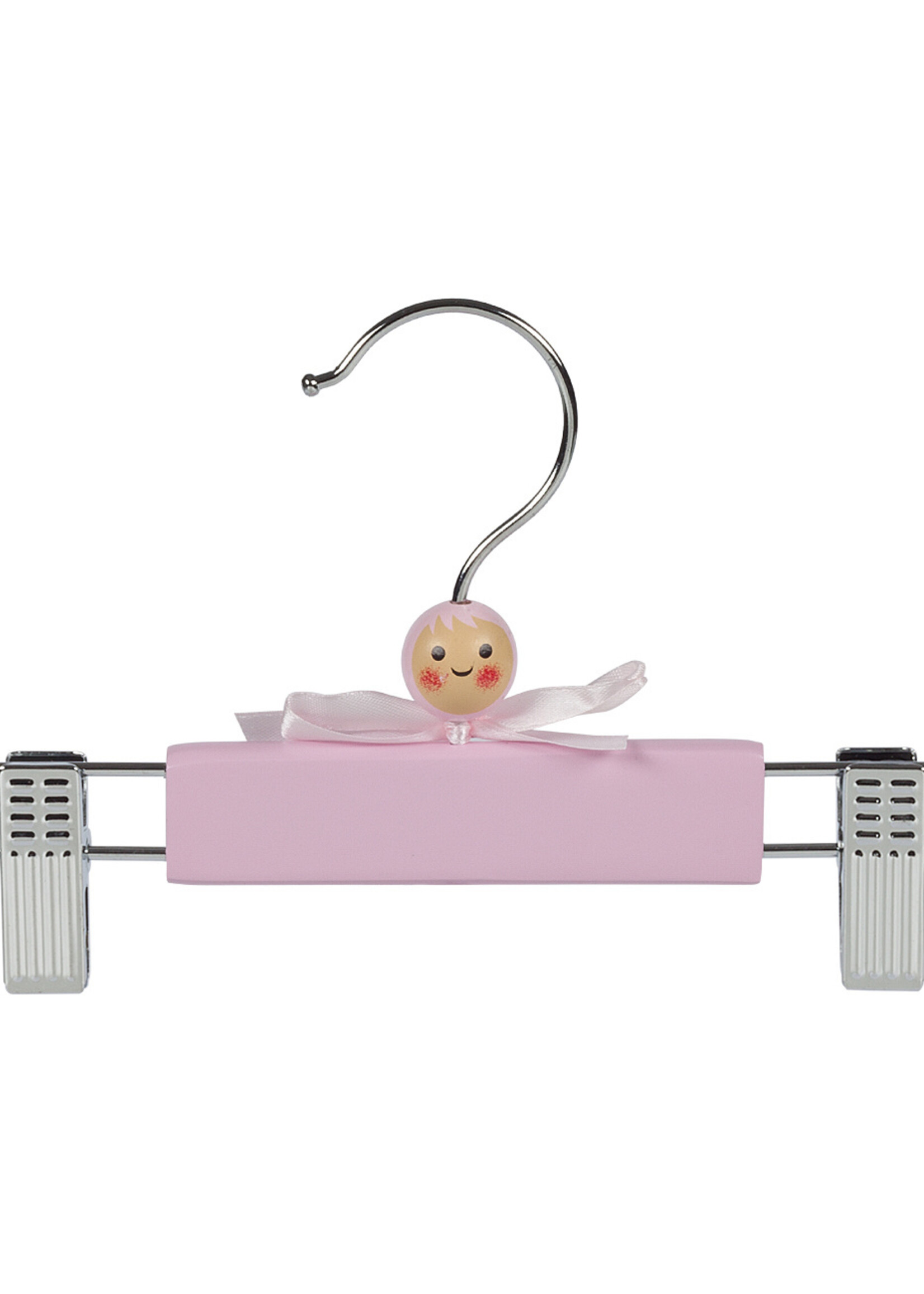 Cintre jupe / pantalon (bébé) bois lotus laqué rose avec pinces antidérapantes