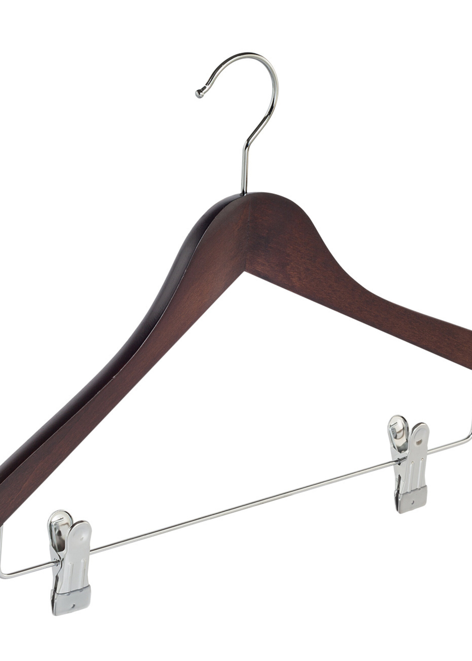 Cintre blouse / chemise (galbé) bois hêtre teinté wengé avec encoches et pinces antidérapantes