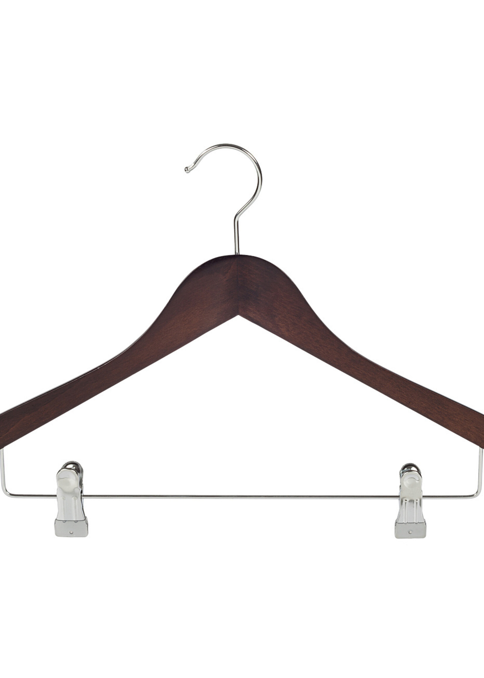 Cintre blouse / chemise (galbé) bois hêtre teinté wengé avec encoches et pinces antidérapantes