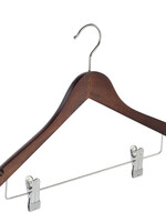 Cintre blouse / chemise (galbé) bois hêtre teinté noyer avec encoches et pinces antidérapantes