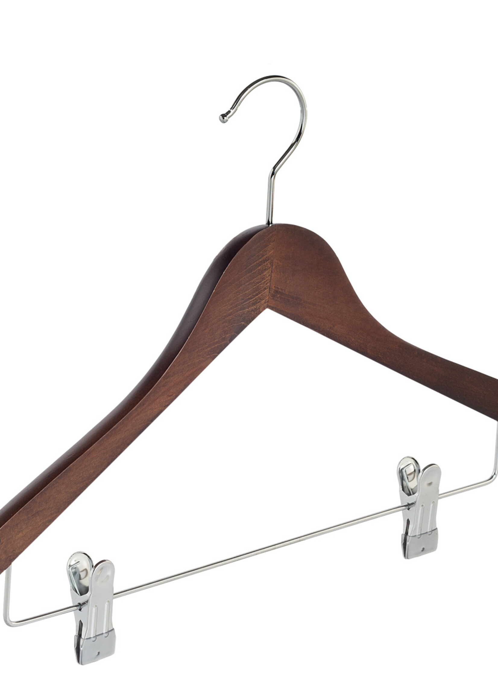 Cintre blouse / chemise (galbé) bois hêtre teinté noyer avec encoches et pinces antidérapantes